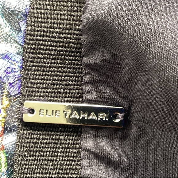 💋Elie Tahari Floral Mesh Metallic Chain Fringe A-Line Flouncy Skirt - Picture 8 of 9